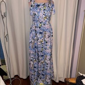 Commense Floral Maxi Dress in Blue floral pattern L nwt